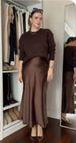Choco Maxi satin skirt