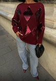Burgundy sequin sweaters one size - oneinmelon