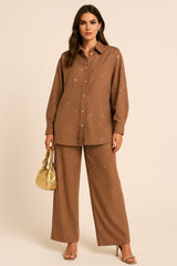 Linen Blend Rhinestone Co-Ord Set