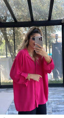 Hot Pink Viscose Shirts One Size - oneinmelon