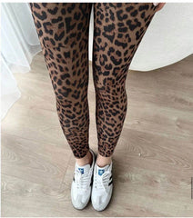 Brown Leopard print fleece leggings - oneinmelon