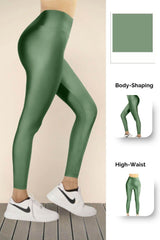 Light Olive Glossy Leggings - oneinmelon