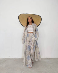 Floral Beige and Blue Linen Co-Ord Set - oneinmelon