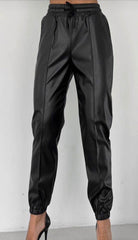 Black Faux Leather Jogger - oneinmelon