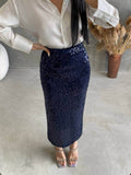 Navy Blue Sequin Skirt - oneinmelon