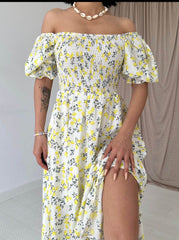 Off Shoulder lemon Print Maxi - oneinmelon