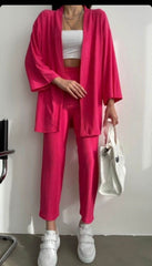 Hot Pink Co-Ords Set with Cropped White Inner - oneinmelon
