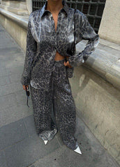 Leopard Print Coord Set Shirt with Palazzo Pants - oneinmelon