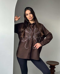 Butterfly Sequin Flannel Shirt