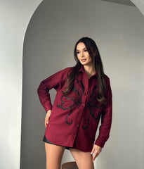 Butterfly Sequin Flannel Shirt