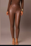 Brown Fleece Faux Leather Leggings