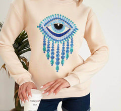 Beige Evil Eye Sweatshirt - oneinmelon