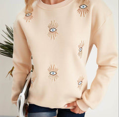 Beige Small Evil Eye Sweatshirt - oneinmelon