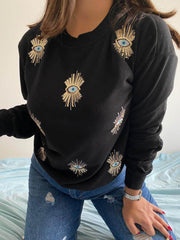 Black Small Evil Eye Sweatshirt - oneinmelon