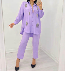 Lavender Co-ord Set Linen Fabric - oneinmelon