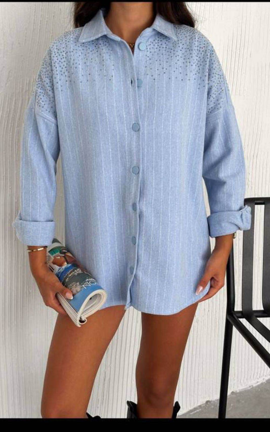 Blue Star Rhinestones flannel shirt - oneinmelon
