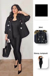 Blackout Duo (Glossy Jumpsuit + Viscose fabric diamond studded rhinestone shirt) - oneinmelon