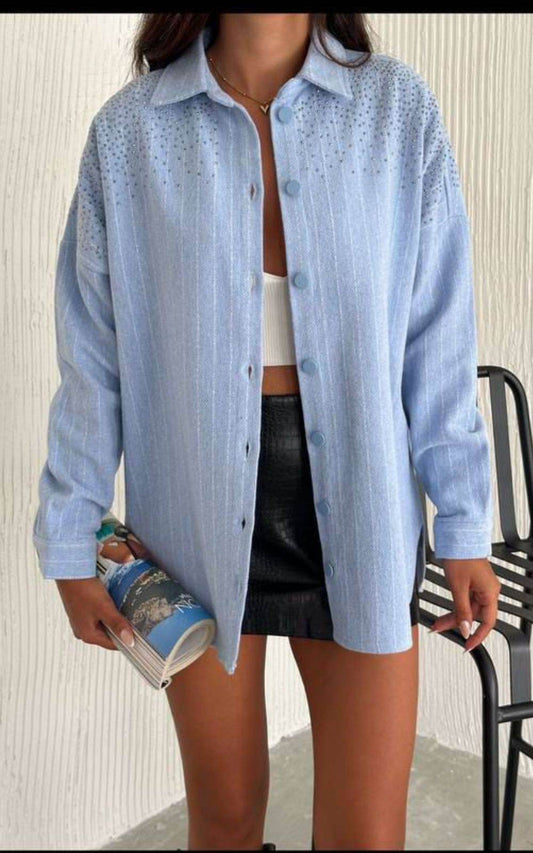 Blue Star Rhinestones flannel shirt - oneinmelon