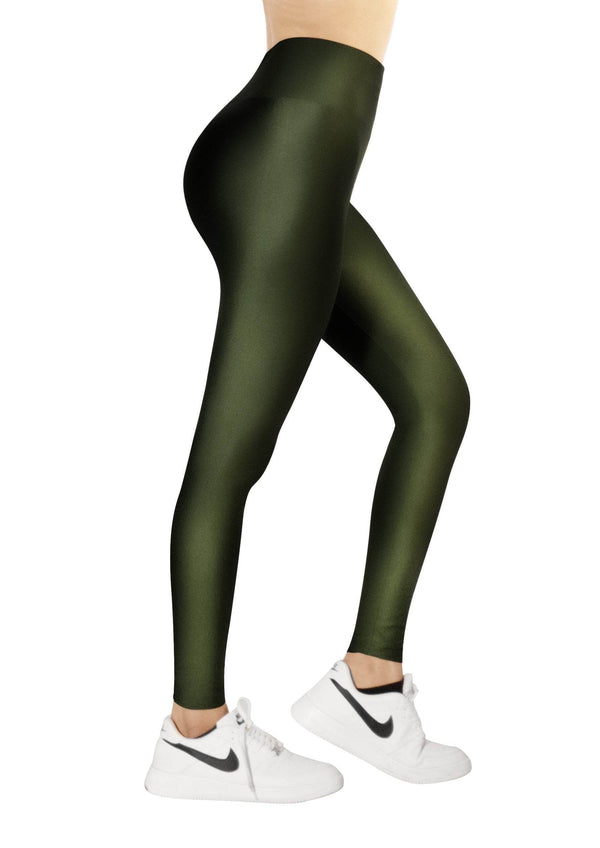 Dark Olive Glossy Leggings - oneinmelon
