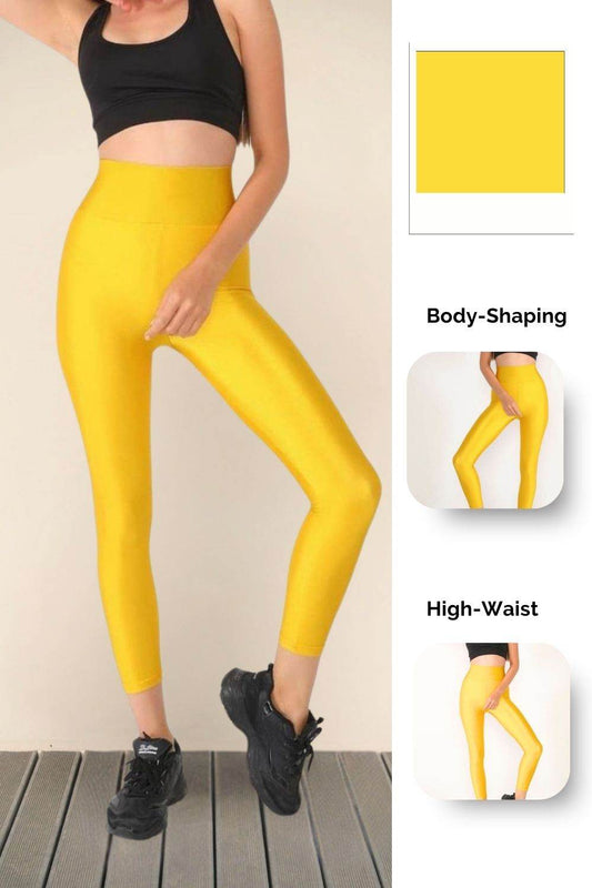Yellow Glossy Leggings - oneinmelon