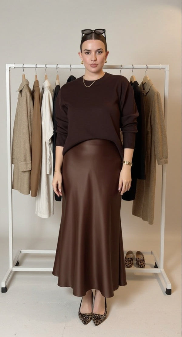 Choco Maxi satin skirt
