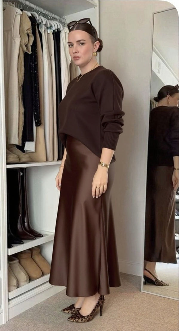 Choco Maxi satin skirt