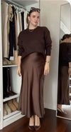 Choco Maxi satin skirt