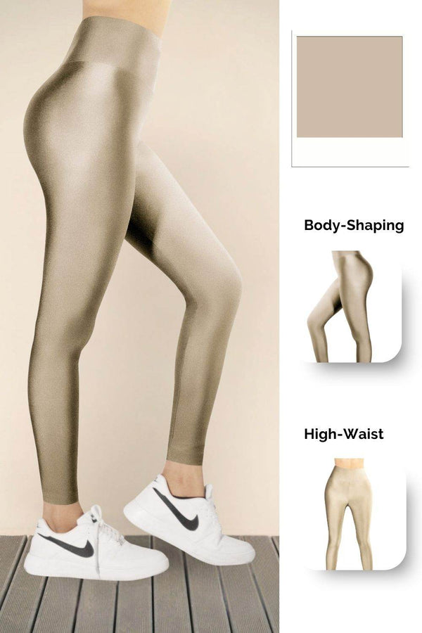 Beige Glossy Leggings - oneinmelon