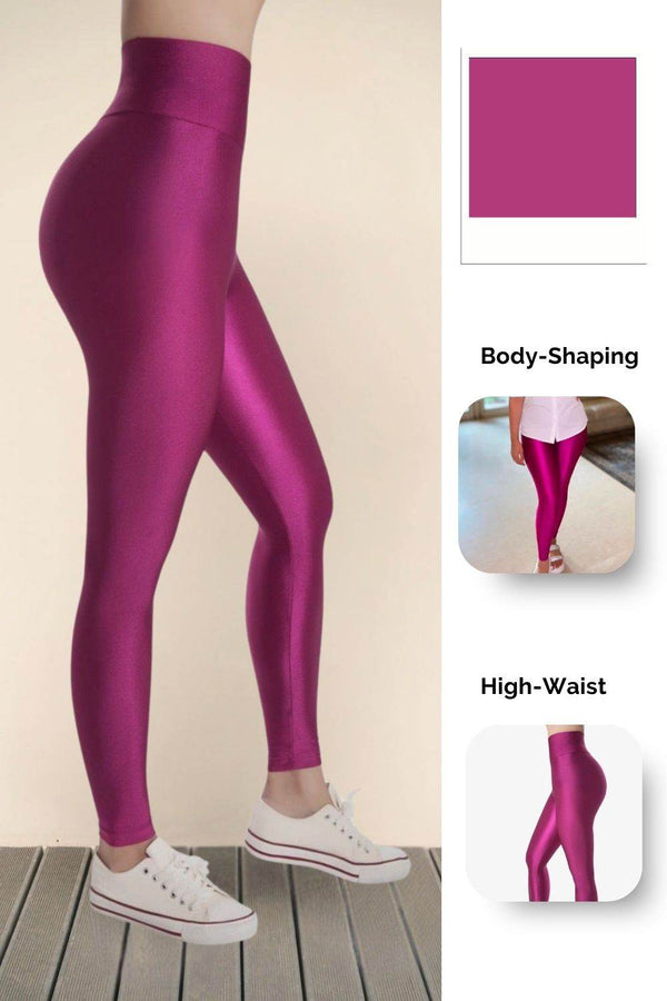 Berry Pink Glossy Leggings - oneinmelon