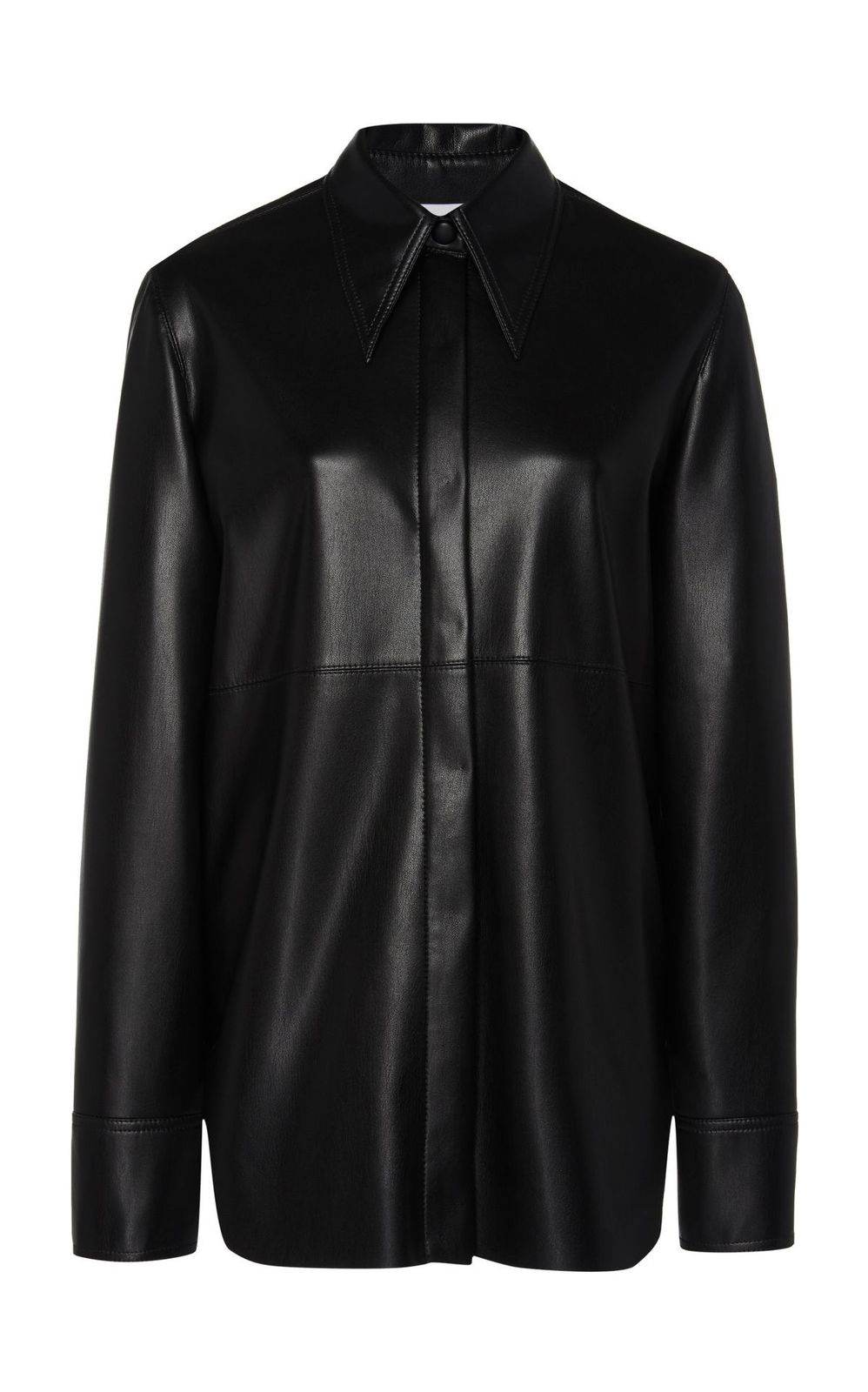 Black Oversized fleece Faux Leather Shirt - oneinmelon
