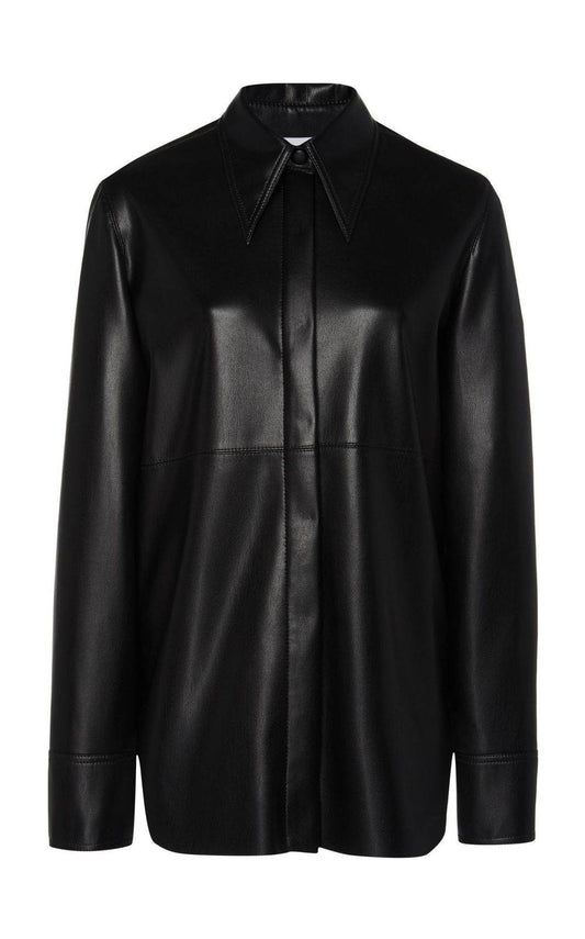 Black Oversized fleece Faux Leather Shirt - oneinmelon