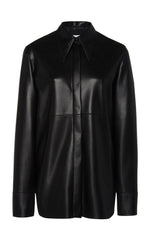 Black Oversized fleece Faux Leather Shirt - oneinmelon
