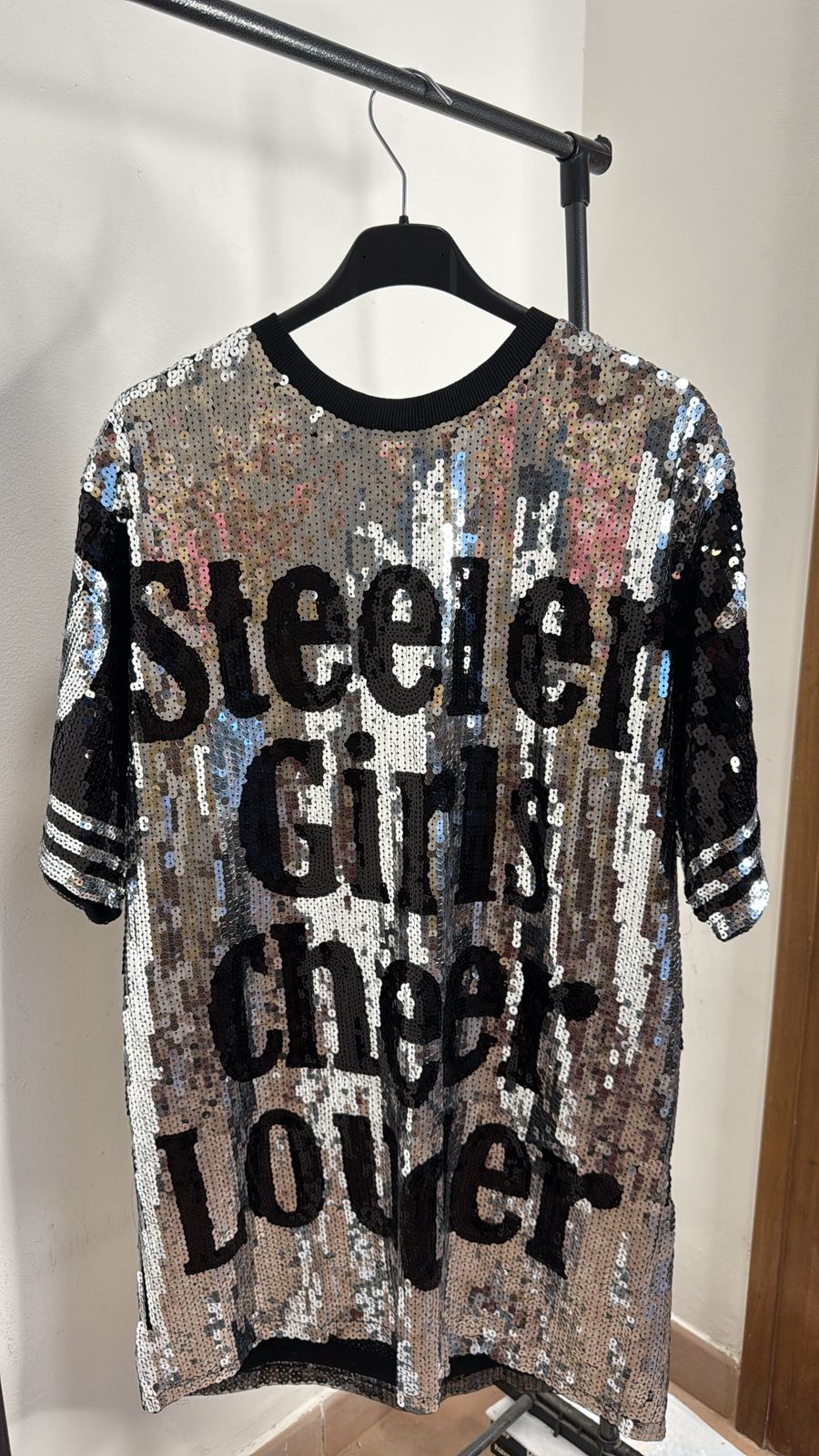 Sequin Oversized T-Shirt Dress -One size oneinmelon Sequin Oversized T-Shirt Dress -One size oneinmelon