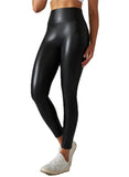 Black Fleece Faux Leather Leggings - oneinmelon