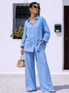 Light Blue Viscose wrinkled Rhinestone Coord Set