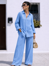 Light Blue Viscose wrinkled Rhinestone Coord Set