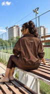 Drop Shoulder Ruched Nylon Jacket