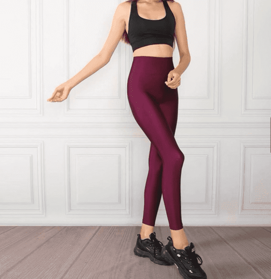 Burgundy Glossy Leggings - oneinmelon
