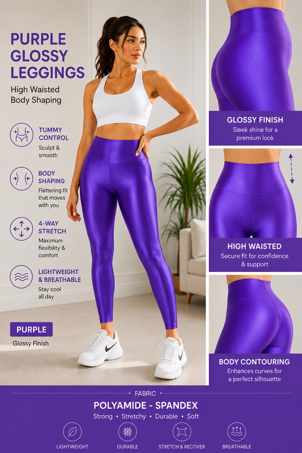 Purple Glossy Leggings