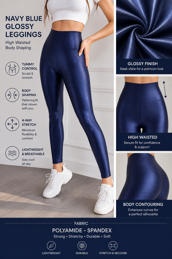 Navy Blue Glossy Leggings