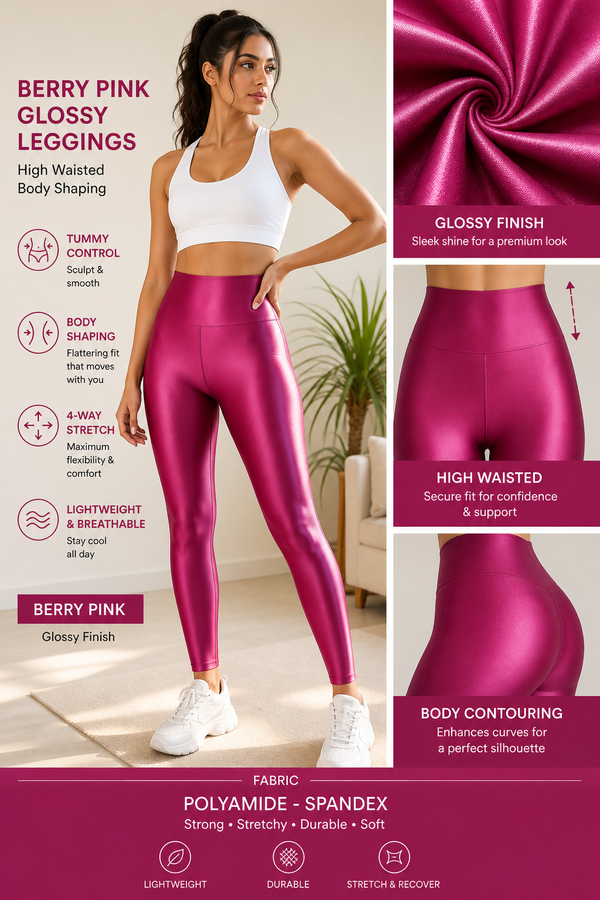Berry Pink Glossy Leggings