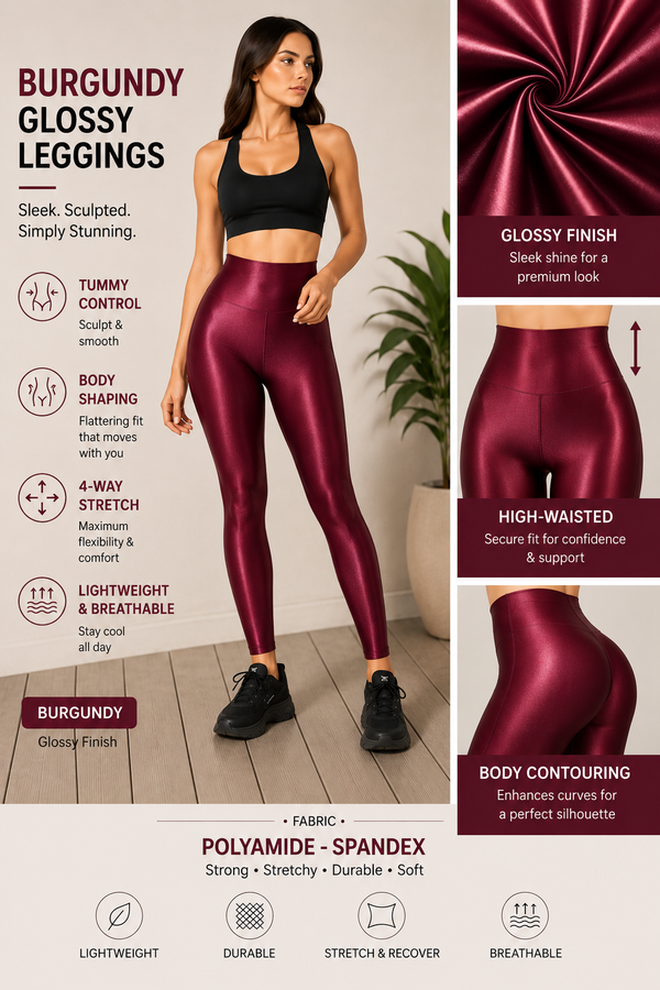 Burgundy Glossy Leggings