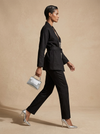Black EMB Viscose Co-Ord Set With Front Open Shrug And Pants