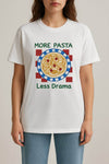 Cotton Printed Oversized T-shirt - White (More Pasta, Less Drama)