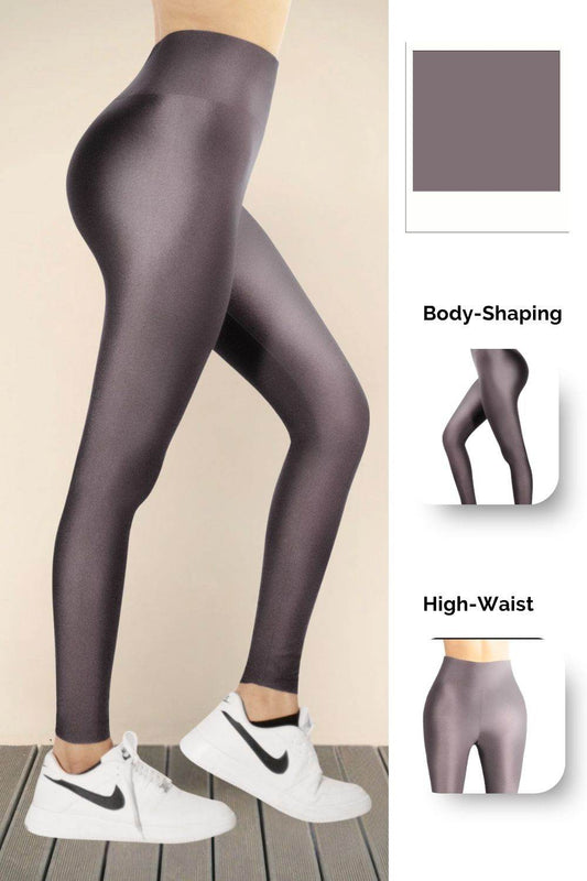 Dark Grey Glossy Leggings - oneinmelon