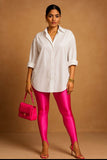 Hot pink Stirrup Glossy Leggings - oneinmelon