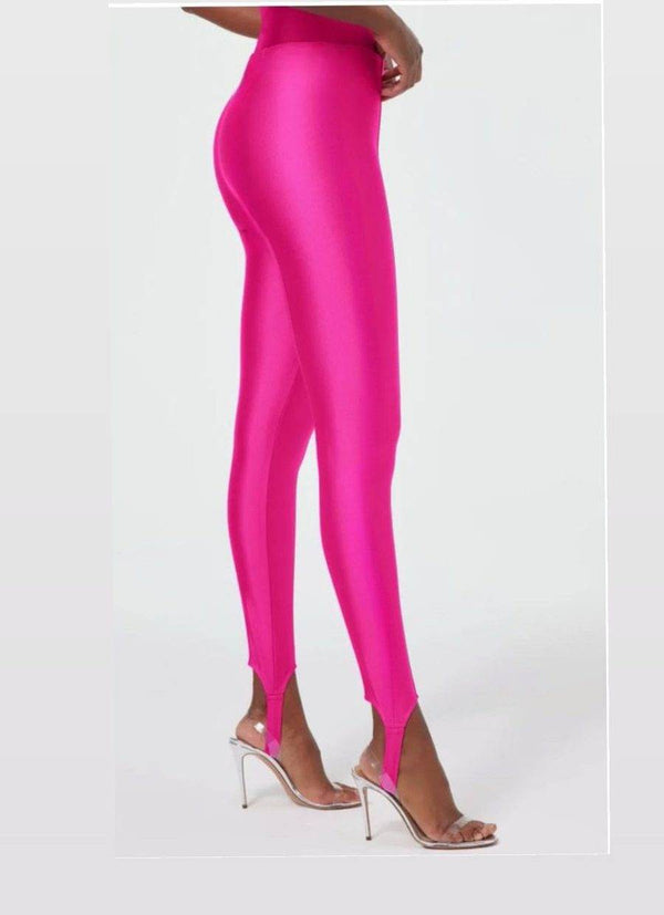Hot pink Stirrup Glossy Leggings - oneinmelon