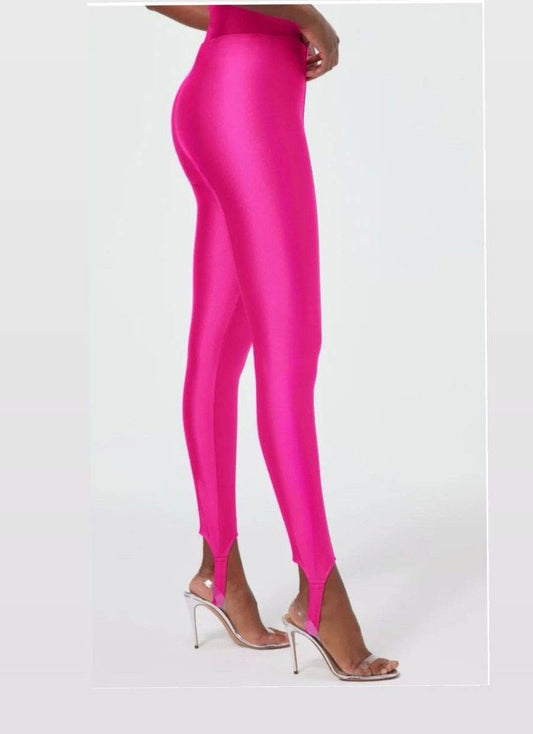 Hot pink Stirrup Glossy Leggings - oneinmelon