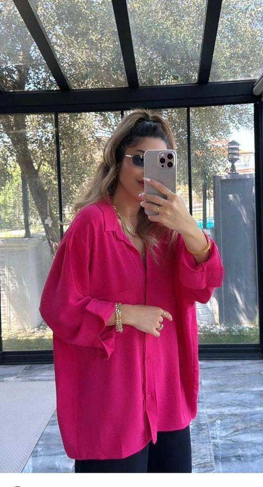 Hot Pink Viscose Shirts One Size - oneinmelon