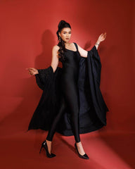Black Glossy Jumpsuits - oneinmelon
